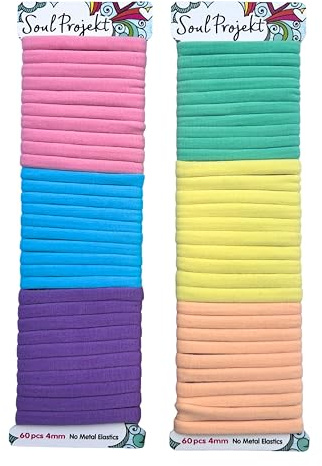 Soul Projekt - Elástico para el pelo pastel, 60 unidades, 4 mm, resistente, antirotura, para cabello niña, hombre y mujer, colete sin enganchar, para cola de caballo y gimnasio