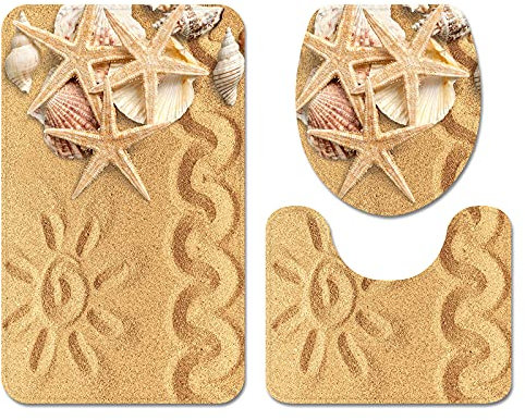 Bad Teppiche Set 3-Teiliges Gelbe Sonne WC Vorleger Mit Ausschnitt Badematte Saugfähig WC Deckelbezug Badvorleger rutschfest Waschbar Toilettensitzbezug Badgarnitur (45x75cm)