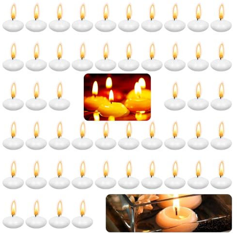 Piashow - Lot de 50 bougies flottantes blanches, bougies flottantes, bougies à longue durée de combustion pour mariage, piscine, fête, spa, baignoire, Saint-Valentin