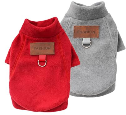 2 Stück/3 Stück Fleece Hundepullover für kleine Hunde, weicher Warmer Rollkragen Hunde Sweater Mantel, Haustier Welpe Katze Winterbekleidung (A-Grau Rot, L)