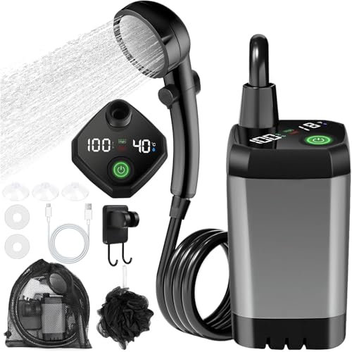 MZJAUVF Campingdusche, Camping Dusche mit Pumpe, Tragbare Campingdusche, Outdoor Dusche Camping mit Wiederaufladbarem 6000mAh, Camping Shower mit 2m Schlauch für Camping Reisen Garten Autowaschen