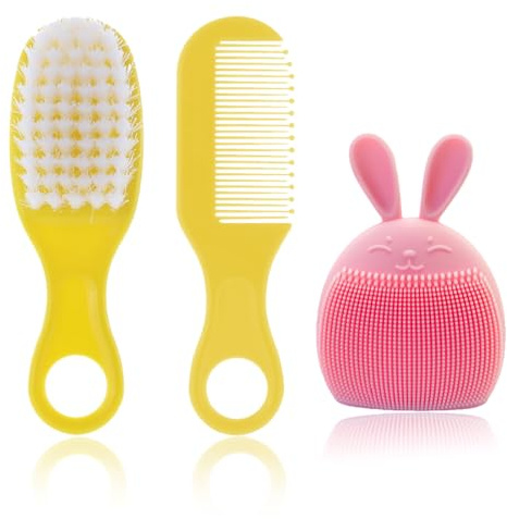 LAJUP 3 Pcs Cepillo De Masaje Del Cuero Cabelludo Del Con Cepillo De Silicona,Peine Bebe Recien Nacido,Para El Baño, Peine De Masaje Y Cepillo De Baño Apto Para El Cuidado Del Cuero Cabelludo Del Bebé