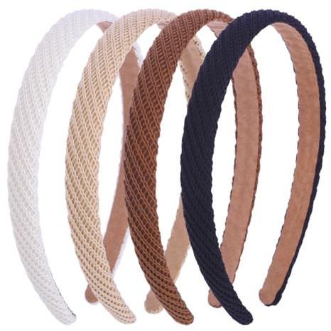 Wonen, 4 fasce per capelli in maglia per Wonen, comode ed eleganti, alla moda, antiscivolo, per capelli da donna, in tinta unita (avorio, beige, marrone, nero)
