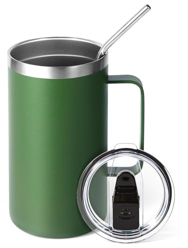 Volhoply 650ml Kaffee-Thermobecher, doppelwandiger Vakuum-isolierter Edelstahlbecher mit Griff, lebensmittelechter 18/8-Edelstahl, hält Getränke heiß und kalt für Camping, Büro (Olivgrün, 1er-Set)