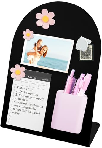 Gachiwar Tableau mémo magnétique en acier laminé à froid - Grand format - 20 x 10 x 28 cm - Avec 3 pansements magnétiques floraux, 1 porte-stylo, 1 clip magnétique et 50 notes adhésives (aléatoire