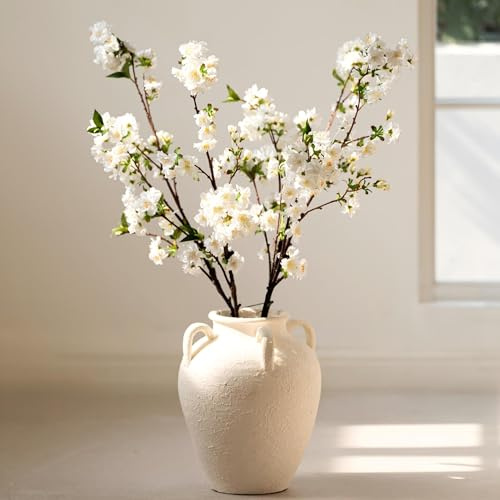 Avoeco Rami di fiori di ciliegio artificiali, 91,4 cm, fiori in finta seta, steli realistici e petali sfumati per decorazione domestica, composizioni nuziali, mostre primaverili (4, bianco crema)