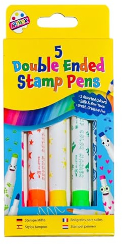 PaulStore Double Ended Stamper Marker Pens with Fine Fibre Tips and Confetti Stamps for Colouring - Set of 5