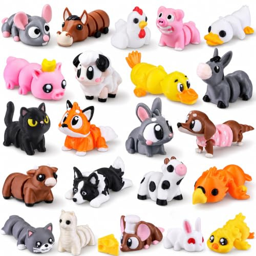 XIMISHOP 22Pcs 3D Printed Animals Movable Joint Farm Fidget (Farm Theme) | 3D Printed Articulated Farm Animals Figurines for Desk Pets Stress Relief Sensory Toys Party Favors Goodie Bag Fillers