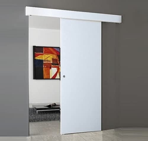 Porta scorrevole esterno muro BIANCO completa di binario e mantovana (80x210) (con maniglietta Cromo satinato)