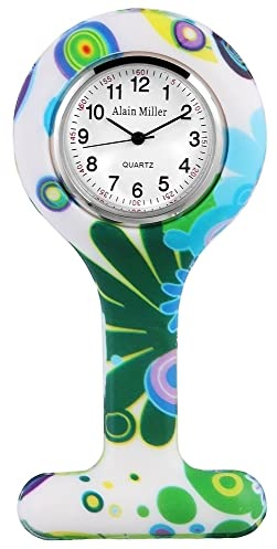 Alain Miller Schwesternuhr Weiß Grün Blau Analog Quarz Metall Silikon Krankenschwester Ansteckuhr