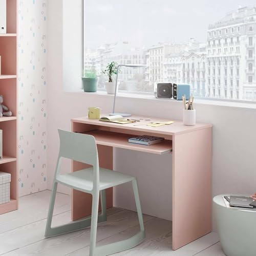 Dmora - Scrivania Dayton, Scrittoio per ufficio con ripiano, Tavolo da studio porta PC da ufficio o cameretta, Tavolo da studio, 90x54h79 cm, Rosa
