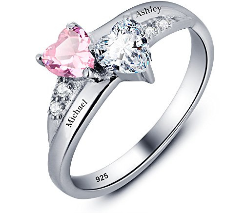 Anello da Donna Personalizzato in Argento sterling 925 Anello con Nome e Pietra portafortuna Anelli di Fidanzamento Anniversario Matrimonio San Valentino Regalo per Lei (Style 3)