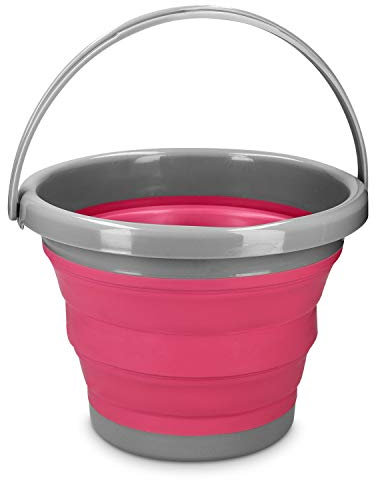 Navaris Secchio Pieghevole 5 Litri in Silicone - Secchiello Richiudibile 5l per Pulizie Bucato Campeggio Pesca - Secchio Portatile Acqua - Rosso