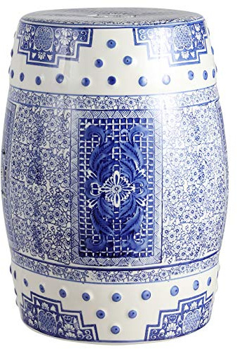 JONATHAN Y TBL1003A Acanthus 17.8 Chinoiserie Ceramic Drum Indoor/Outdoor Garden Stool, Bohemian, Coastal, Classic, Cottage, French Country, Traditional, Living Room, Garden Room, Patio, Blue/White