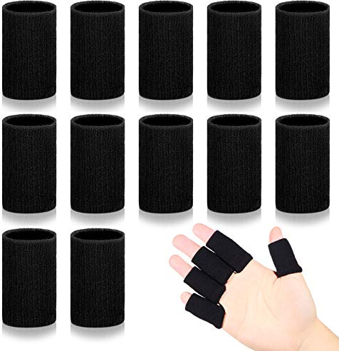 Civaner 12 Finger Sleeves for Arthritis Sports Breathable Elastic Finger Straps Joint Compression Protectors for Sport Relieve Painful Compression Pressure (Black)