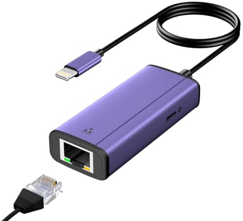 Sunshot Lightning auf Ethernet und Stromadapter (2 in 1) - Lightning Connector für iPhone/iPad/iPod, unterstützt 1000/100/10 Mbit/s Ethernet