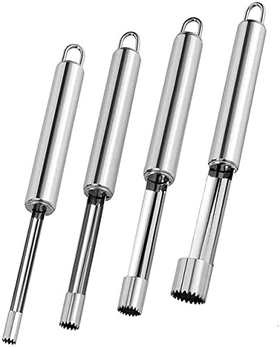 LATRAT 4 Stück Edelstahl Apfelausstecher, Apfel Birne Entkerner Apfelentkerner Pitter Set, Apfelausstecher aus Edelstahl, Küchenhelfer für Obst und Gemüse