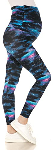 Leggings Depot Damen Umstandsleggings über dem Bauch Schwangerschaft Casual Yoga Tights, Galaxy, X-Groß