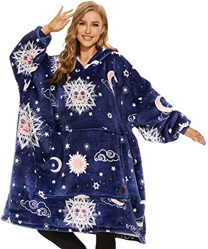 THREE POODLE Decken Hoodie, Oversize Hoodie Decken Pullover Kuschelpullover für Damen Herren Kinder, Warm und Weiches Futter, Übergroßer Hoodie Sherpa-Decke, Verschiedene Muster Verfügbar
