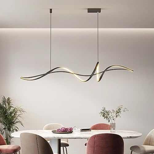 Lampada a sospensione a LED da tavolo da pranzo, dimmerabile, con telecomando, 54 W, regolabile in altezza, moderna, design a spirale, per soggiorno, cucina, ufficio (nero, lunghezza 160 cm)