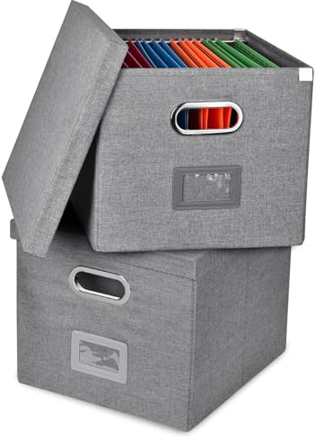Umtiti 2 scatole organizer per documenti formato A4 con coperchio (cartelle non incluse), facili da scorrere, resistenti, da appendere, per ufficio, arredamento, casa, grigio scuro. S-UK