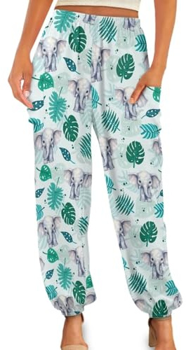 Gzzxiailg Elephant Monstera Tai Chi Pant for Womens Yoga Palazzo Harem Pants Long Baggy Sports Joggers High Waist Modal Bloomers Summer Clothing PJ