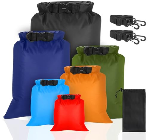 VFANDV wasserdichte Aufbewahrungsbeutel 6 Stück, 1,5/2,5/3/3,5/5/8L Wasserdichter Beutel Lightweight Dry Bag Trockenbeutel Packsack Wasserdicht Wassersport Säcken (bunt)