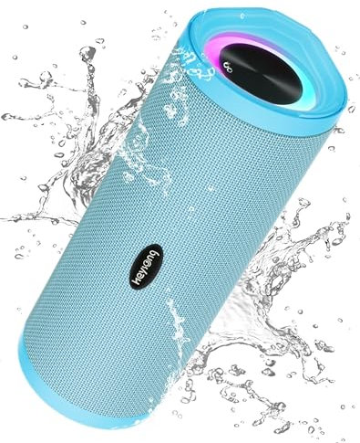 HEYSONG Portable Bluetooth Speaker, Waterproof Wireless Outdoor Speakers with LED Light, Enhanced Bass, IPX7, 40H Play, TF Card, True Wireless Stereo for Beach, Pool, Bike, Gifts for Men - Sky Blue