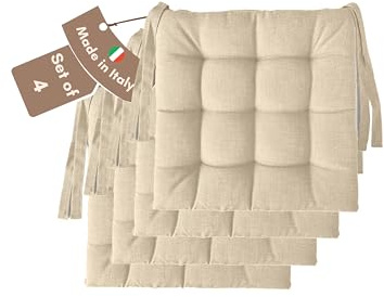 Il Tuo Artigiano Design 4 Stuhlkissen im Set, 40 x 40 cm 6 cm dick, Polsterung aus Schaumstoff und weichem Acryl, Sitzkissen Stuhl 4er Set, Stuhlkissen Outdoor 40x40 (4, Elfenbein)