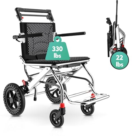 bbyekctc Lightweight Folding Wheelchairs for Adults, Lightweight Portable Wheelchair, Transport Travel Chair with Locking Handbrake, Wheelchairs for Elderly Seniors and Children