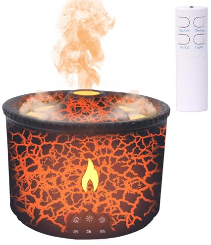 Auveach Diffusore di Aromi con Effetto Fiamma 2 Colori di Luce 360ML Umidificatore Diffusore di Oli Essenziali 2 Modalità di Nebulizzazione Funzione Timer e Telecomando per Casa Ufficio (Nero)