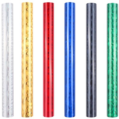CYFUN DESIGN överföringsfolie rullar kit för folieöverföring, 6 blandade färger, 12,7 cm x 3 m lång, varm stämplingsmaskin, gör-det-själv scrapbooking kartong dekor