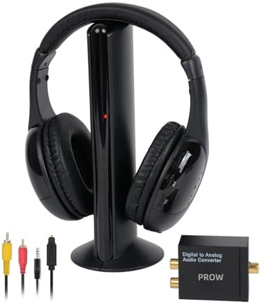 Casque TV sans Fil, Casque sans Fil avec Base éMettrice, Casque TV sans Fil avec Fonction Radio FM pour Personnes âGéEs, Prise en Charge des Ports De Sortie Audio RCA, Aux, Optique et Coaxial