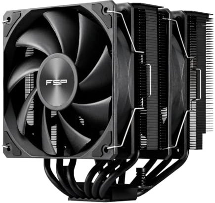 FSP MP7 Dual Tower CPU Cooler, Dual 120mm PWM Fans, 6 Copper Heat Pipes Compitable with Latest CPU LGA 1851/1700 / 1200 and AM4 / AM5 with 3 Years Warranty (MP7-Black)
