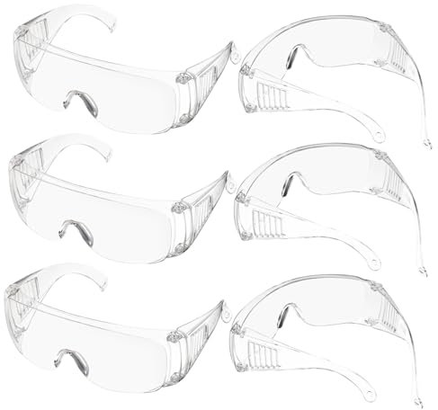 JUMPLAWN 6 Pairs Ventilated Safety Glasses for Men and Women, Plastic Protective Eyeglasses Providing Comprehensive Protection, for Laboratories and Factories Use