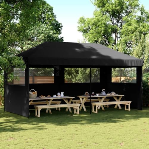 Homgoday Tienda de Fiesta Plegable Pop-Up con 3 Paredes Laterales Negra Pabellón de Jardín Cenador Plegable con Diseño Pop Up Carpa para Camping y Playa