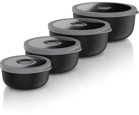Arendo - Juego de recipientes de almacenamiento con tapa – Juego de 4 – Ensaladera – Cuenco para mezclar – Juego de cuencos en diferentes tamaños – Apto para alimentos – Apto para lavavajillas y