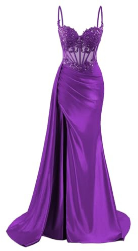 Vestidos de dama de honor de satén para mujer para boda con abertura, vestidos de graduación, vestidos de cóctel, talla grande, Morado (, 34