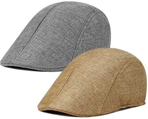 Xinveen 2 Pack Men's Newsboy Hat Imitation Linen Beret Ivy Cap Irish Cabbie Driving Hunting Hats Gray/Dark Khaki