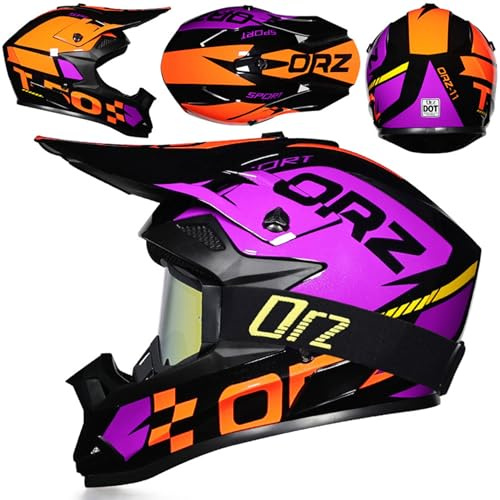 MODRYER Casco De Motocross para Hombre Mujer Casco Todoterreno ATV con Gafas Casco De Motocicleta ECE De Cara Completa para Carreras MX Motos De Nieve Y Motos De Cross,Purple~4-M