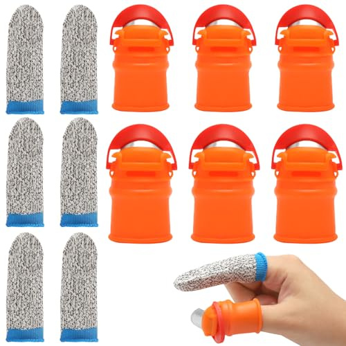 Set Coltello Pollice Silicone 6 Pezzi – Lama Inclinata 45° & Guanti Antitaglio Dita – Attrezzi Ergonomici per Raccolta Frutta Verdura, Cucina, Orto e Giardinaggio – Protezione Sicura per Uomo Donna