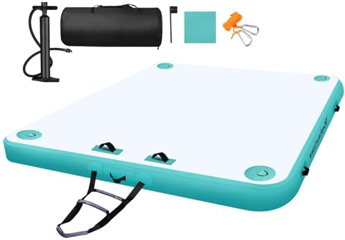 Bsteciar Plataforma Inflable Flotante, Bouee Piscina para 3-5 Personas,Colchón Inflable Piscina Muelle Flotante para Lago, Mar, Piscina Y Océano (Azul, 3M x 2M)