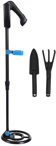 Rivelatore di metallo per bambini, 71-89 cm, regolabile, leggero, con pala, rastrello e testa di ricerca impermeabile, rilevatore di metallo portatile per caccia al tesoro all'aperto (blu)
