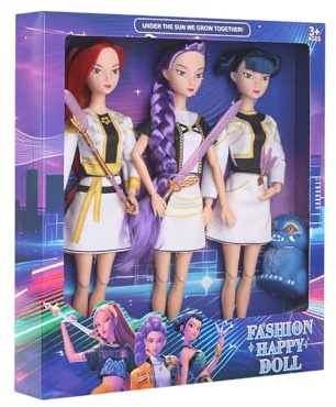 Figure K-Pop De-mons H-unters, Set di 3 Bambole di Avventura con Spade e Accessorio, Bambole con Outfit Trendy, Bambine 3+ Anni, Giocattolo per Feste e Compleanni (A)