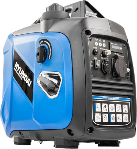 Hyundai - Grupo electrógeno inversor 2000 W/1800 W, continuo, gasolina, silenciador, onda sinusoidal pura, enchufe de la UE, garantía de 3 años – HY2350Si-EU