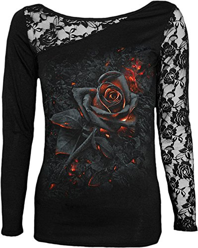 Spiral - Burnt Rose - Lace One Shoulder Top Schwarz - XXL