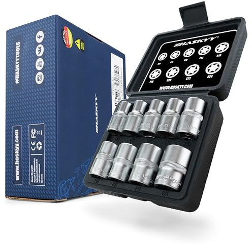 Jeu de clés à douille Torx 9 pièces I Coffret à cliquet I Douilles Jeu de profilés E (Torx externe) E10 - E24 I inserts de douille 1/2