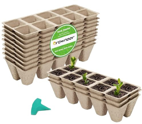 GROWNEER 120 Cells Peat Pots Seed Starter Trays 12 Packs Biodegradable Seedling Pots Germination Trays Organic Plant Starter Kit with 15 Pcs Plant Labels