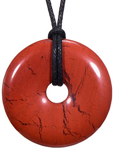 Morella Damen Halskette 80 cm Donut Edelstein Anhänger roter Jaspis im Samtbeutel