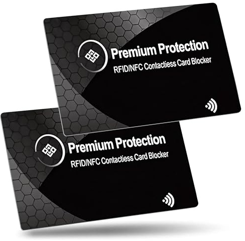 KF-Premium RFID Blocking Card (2 Pack) - Ultra Thin Debit & Credit Card Protector - Anti Theft & Fraud Contactless NFC Card Blocker - Passport Wallet Defender for Men & Women (Black)